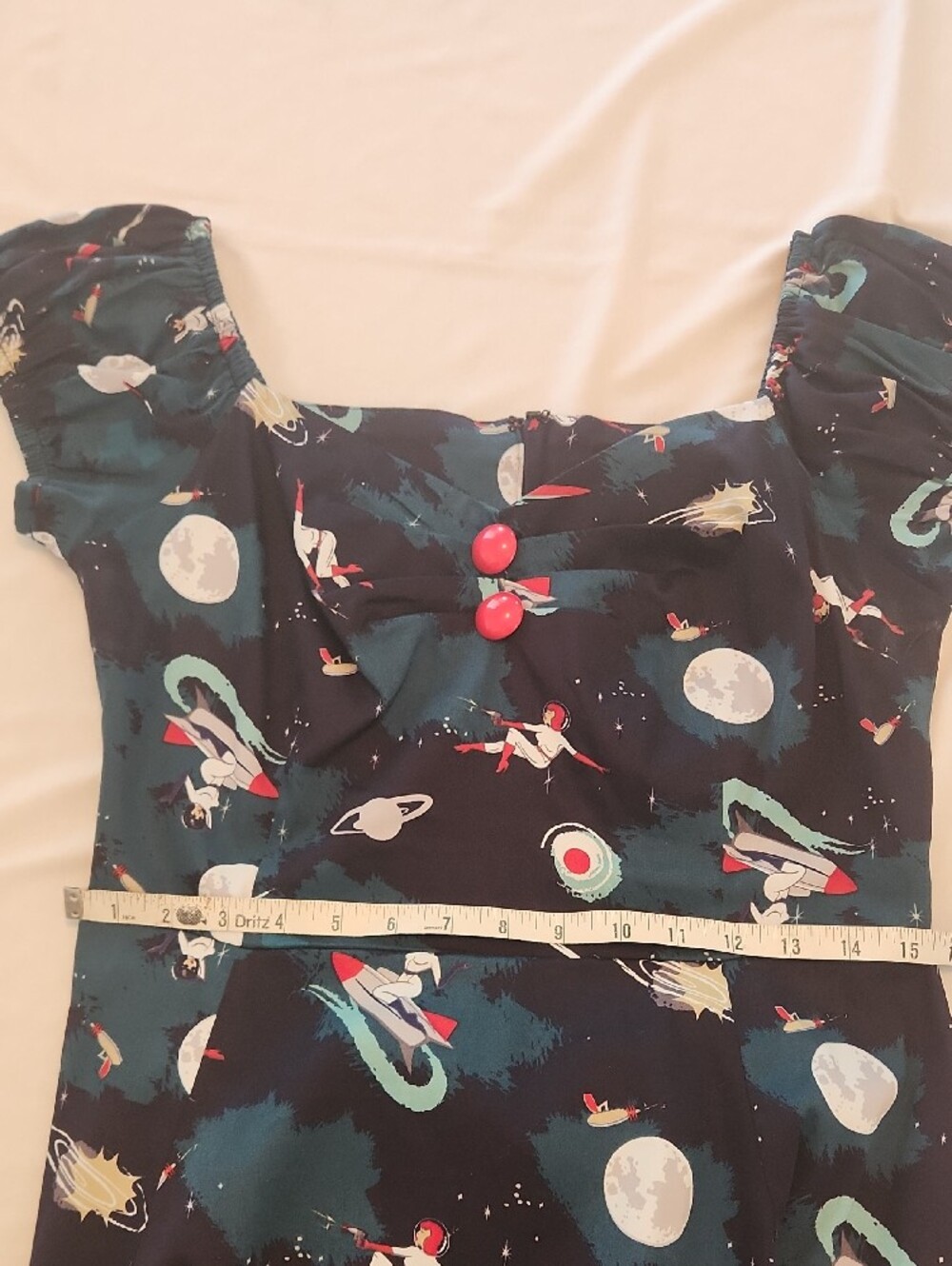 🚀Collectif Navy Space-Print Dress with Red And Dark Blues. SZ M US 8 Uk 12 - Picture 11 of 12